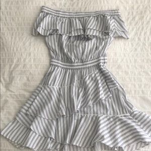 INTERMIX Off-Shoulder Striped Dress in White and Black